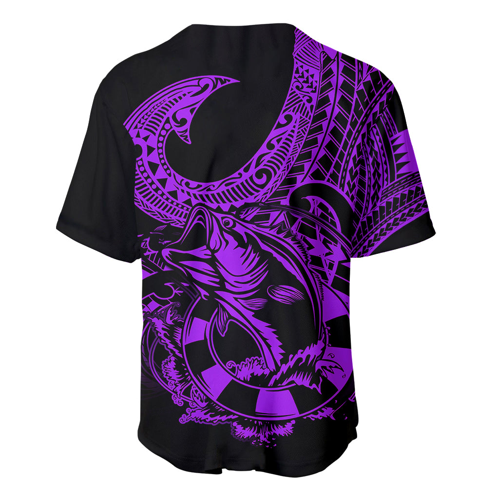 Polynesia Baseball Jersey Fish Hook Tattoo Go Fishing Polynesian Pattern Purple - Wonder Print Shop