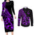 Polynesia Couples Matching Long Sleeve Bodycon Dress and Long Sleeve Button Shirts Fish Hook Tattoo Go Fishing Polynesian Pattern Purple - Wonder Print Shop