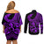 Polynesia Couples Matching Off Shoulder Short Dress and Long Sleeve Button Shirts Fish Hook Tattoo Go Fishing Polynesian Pattern Purple - Wonder Print Shop