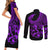Polynesia Couples Matching Short Sleeve Bodycon Dress and Long Sleeve Button Shirts Fish Hook Tattoo Go Fishing Polynesian Pattern Purple - Wonder Print Shop