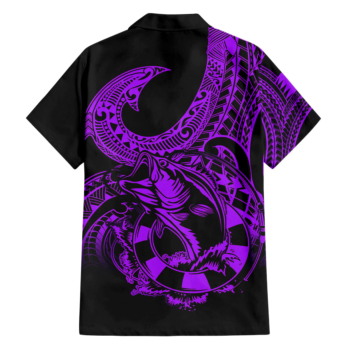 Polynesia Family Matching Long Sleeve Bodycon Dress and Hawaiian Shirt Fish Hook Tattoo Go Fishing Polynesian Pattern Purple - Wonder Print Shop