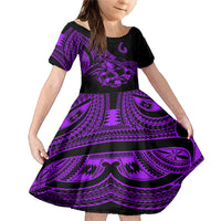 Polynesia Family Matching Mermaid Dress and Hawaiian Shirt Fish Hook Tattoo Go Fishing Polynesian Pattern Purple - Wonder Print Shop