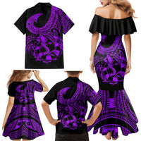 Polynesia Family Matching Mermaid Dress and Hawaiian Shirt Fish Hook Tattoo Go Fishing Polynesian Pattern Purple - Wonder Print Shop