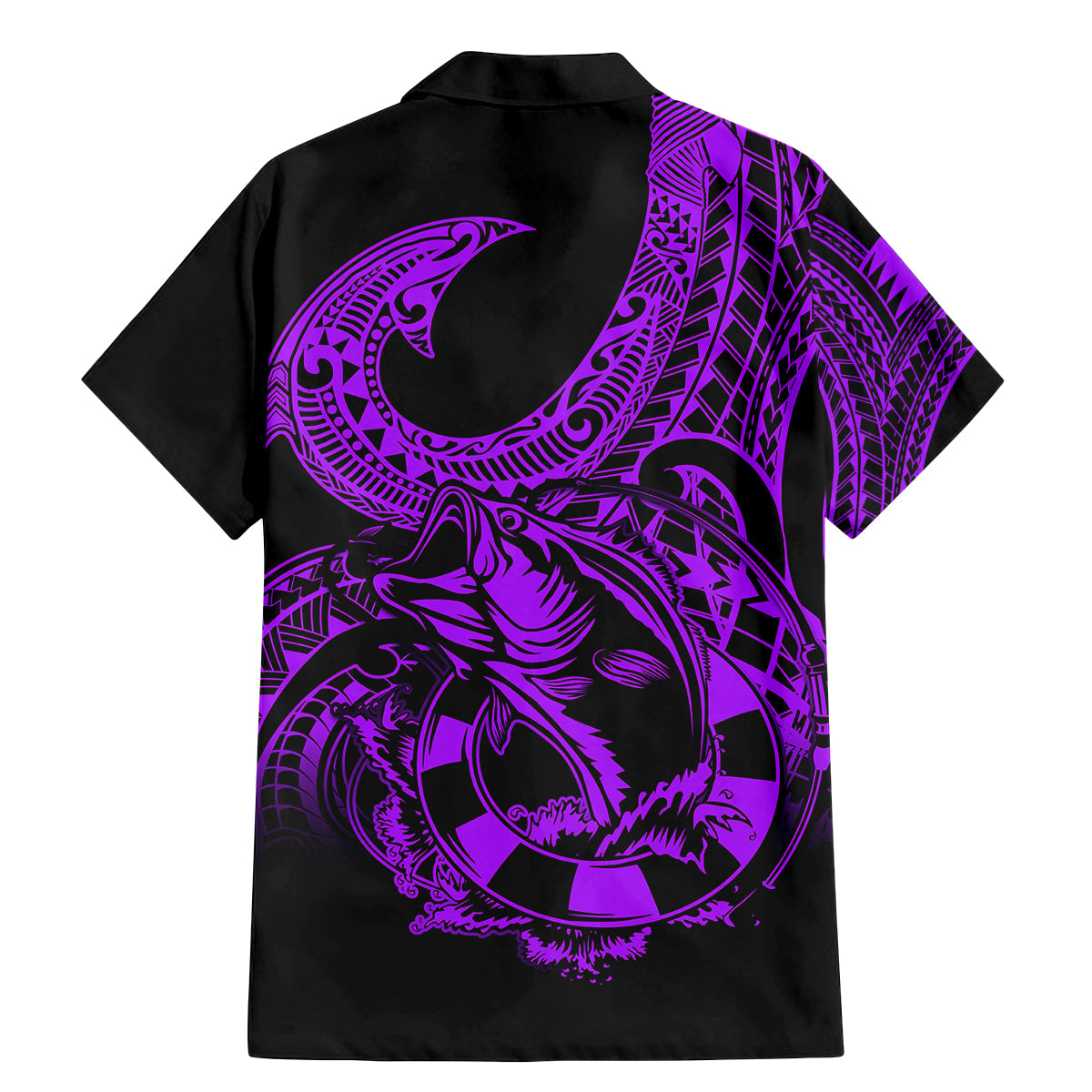 Polynesia Family Matching Mermaid Dress and Hawaiian Shirt Fish Hook Tattoo Go Fishing Polynesian Pattern Purple - Wonder Print Shop