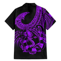 Polynesia Family Matching Mermaid Dress and Hawaiian Shirt Fish Hook Tattoo Go Fishing Polynesian Pattern Purple - Wonder Print Shop