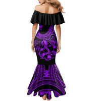 Polynesia Family Matching Mermaid Dress and Hawaiian Shirt Fish Hook Tattoo Go Fishing Polynesian Pattern Purple - Wonder Print Shop