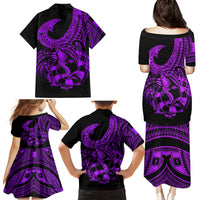 Polynesia Family Matching Puletasi Dress and Hawaiian Shirt Fish Hook Tattoo Go Fishing Polynesian Pattern Purple - Wonder Print Shop