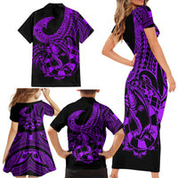 Polynesia Family Matching Short Sleeve Bodycon Dress and Hawaiian Shirt Fish Hook Tattoo Go Fishing Polynesian Pattern Purple - Wonder Print Shop
