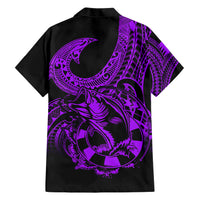 Polynesia Family Matching Short Sleeve Bodycon Dress and Hawaiian Shirt Fish Hook Tattoo Go Fishing Polynesian Pattern Purple - Wonder Print Shop