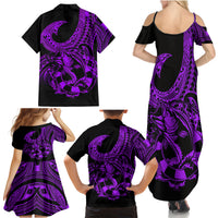 Polynesia Family Matching Summer Maxi Dress and Hawaiian Shirt Fish Hook Tattoo Go Fishing Polynesian Pattern Purple - Wonder Print Shop