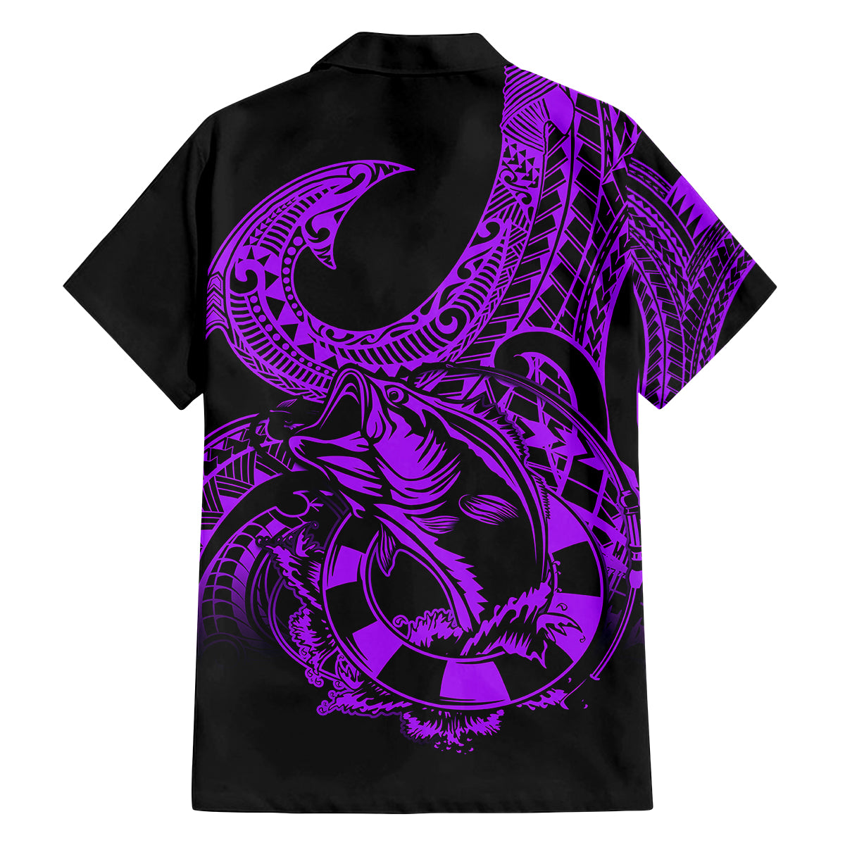 Polynesia Family Matching Summer Maxi Dress and Hawaiian Shirt Fish Hook Tattoo Go Fishing Polynesian Pattern Purple - Wonder Print Shop