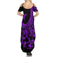 Polynesia Family Matching Summer Maxi Dress and Hawaiian Shirt Fish Hook Tattoo Go Fishing Polynesian Pattern Purple - Wonder Print Shop