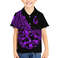 Polynesia Family Matching Summer Maxi Dress and Hawaiian Shirt Fish Hook Tattoo Go Fishing Polynesian Pattern Purple - Wonder Print Shop