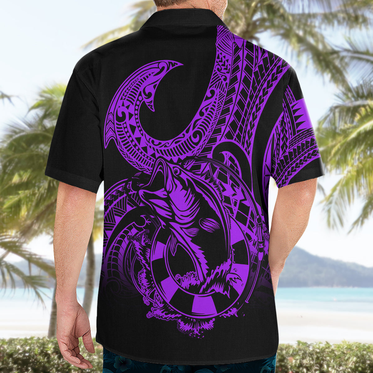 Polynesia Hawaiian Shirt Fish Hook Tattoo Go Fishing Polynesian Pattern Purple - Wonder Print Shop