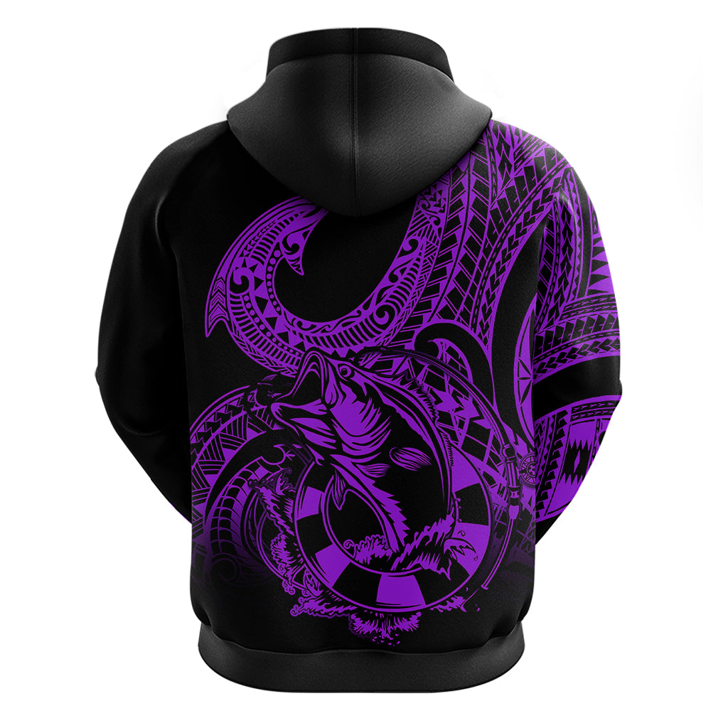 Polynesia Hoodie Fish Hook Tattoo Go Fishing Polynesian Pattern Purple - Wonder Print Shop