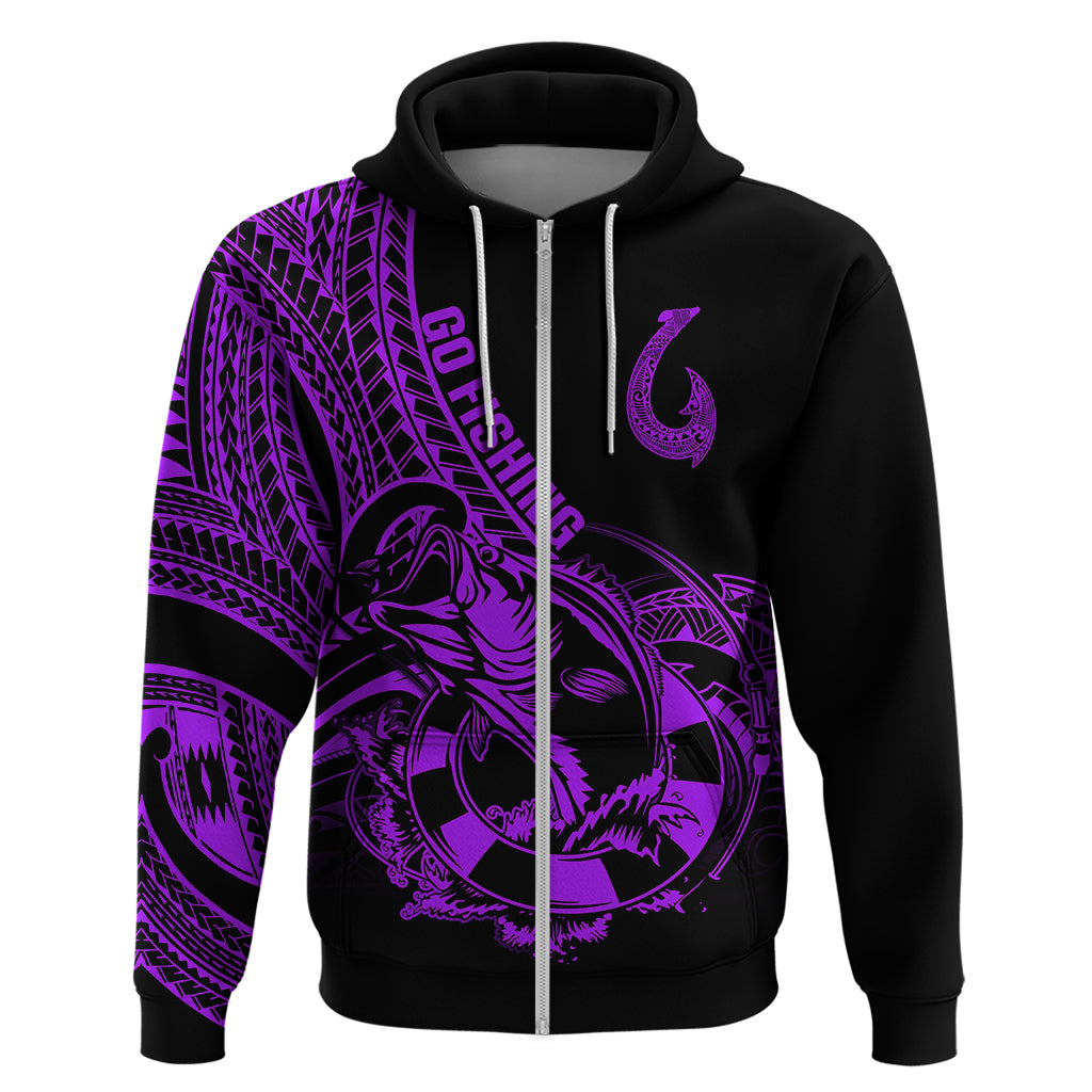 Polynesia Hoodie Fish Hook Tattoo Go Fishing Polynesian Pattern Purple - Wonder Print Shop