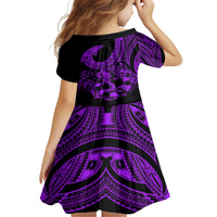 Polynesia Kid Short Sleeve Dress Fish Hook Tattoo Go Fishing Polynesian Pattern Purple - Wonder Print Shop