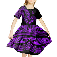 Polynesia Kid Short Sleeve Dress Fish Hook Tattoo Go Fishing Polynesian Pattern Purple - Wonder Print Shop