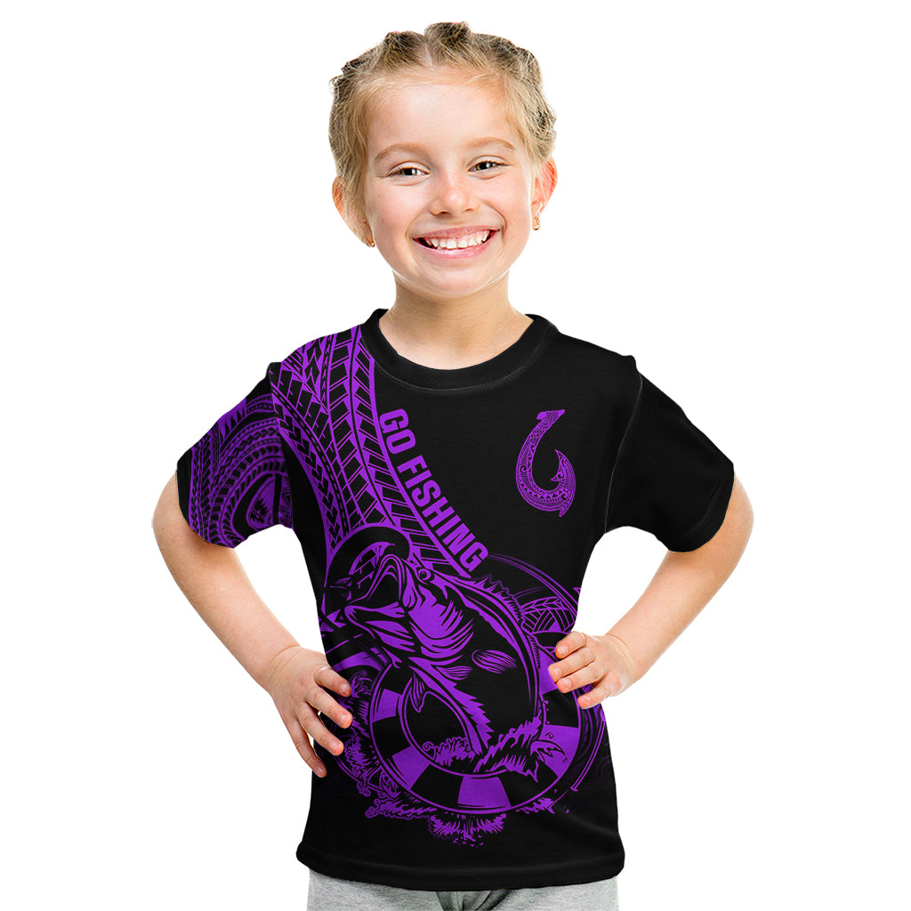 Polynesia Kid T Shirt Fish Hook Tattoo Go Fishing Polynesian Pattern Purple - Wonder Print Shop