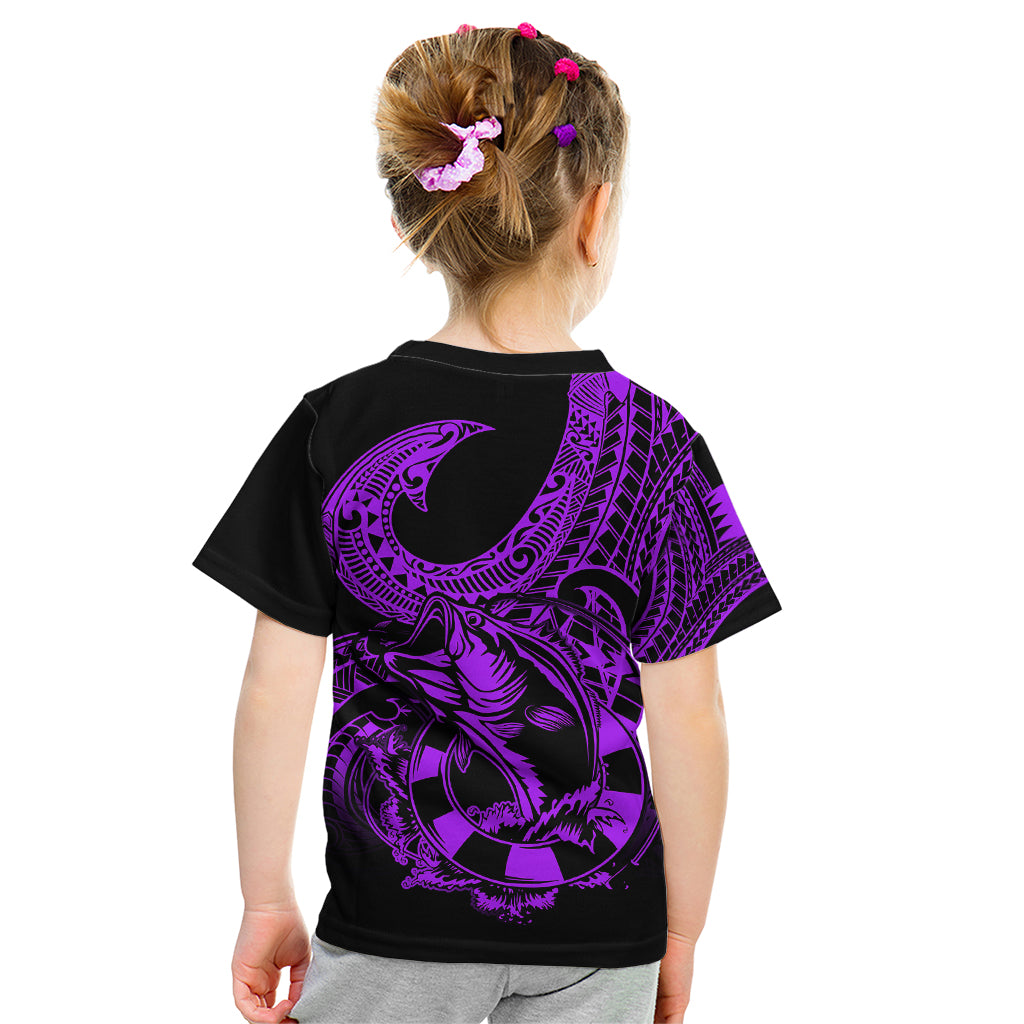 Polynesia Kid T Shirt Fish Hook Tattoo Go Fishing Polynesian Pattern Purple - Wonder Print Shop
