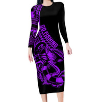 Polynesia Long Sleeve Bodycon Dress Fish Hook Tattoo Go Fishing Polynesian Pattern Purple - Wonder Print Shop