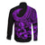 Polynesia Long Sleeve Button Shirt Fish Hook Tattoo Go Fishing Polynesian Pattern Purple - Wonder Print Shop