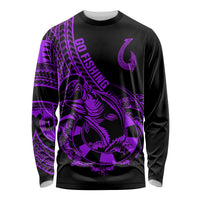 Polynesia Long Sleeve Shirt Fish Hook Tattoo Go Fishing Polynesian Pattern Purple - Wonder Print Shop