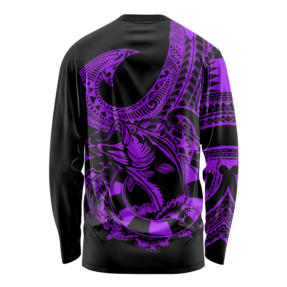 Polynesia Long Sleeve Shirt Fish Hook Tattoo Go Fishing Polynesian Pattern Purple - Wonder Print Shop