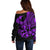 Polynesia Off Shoulder Sweater Fish Hook Tattoo Go Fishing Polynesian Pattern Purple - Wonder Print Shop