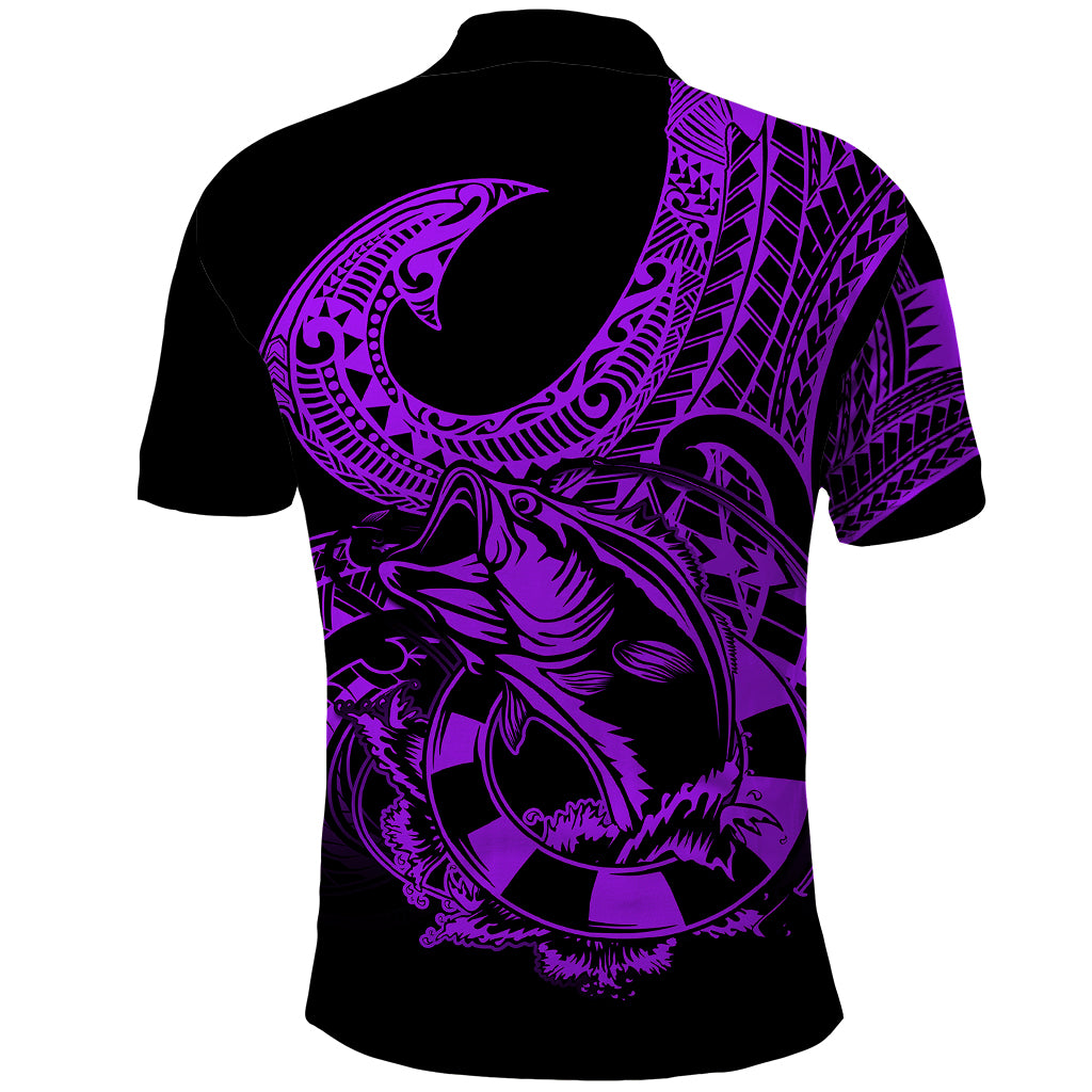 Polynesia Polo Shirt Fish Hook Tattoo Go Fishing Polynesian Pattern Purple - Wonder Print Shop