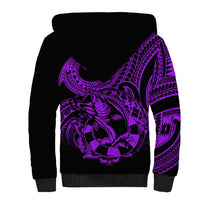 Polynesia Sherpa Hoodie Fish Hook Tattoo Go Fishing Polynesian Pattern Purple - Wonder Print Shop