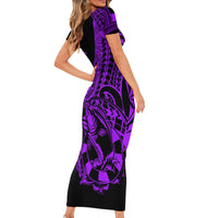 Polynesia Short Sleeve Bodycon Dress Fish Hook Tattoo Go Fishing Polynesian Pattern Purple - Wonder Print Shop