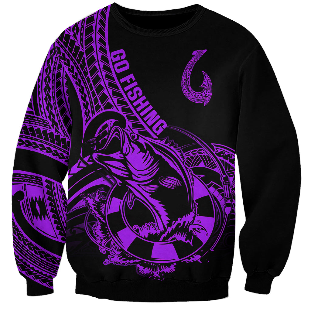 Polynesia Sweatshirt Fish Hook Tattoo Go Fishing Polynesian Pattern Purple - Wonder Print Shop