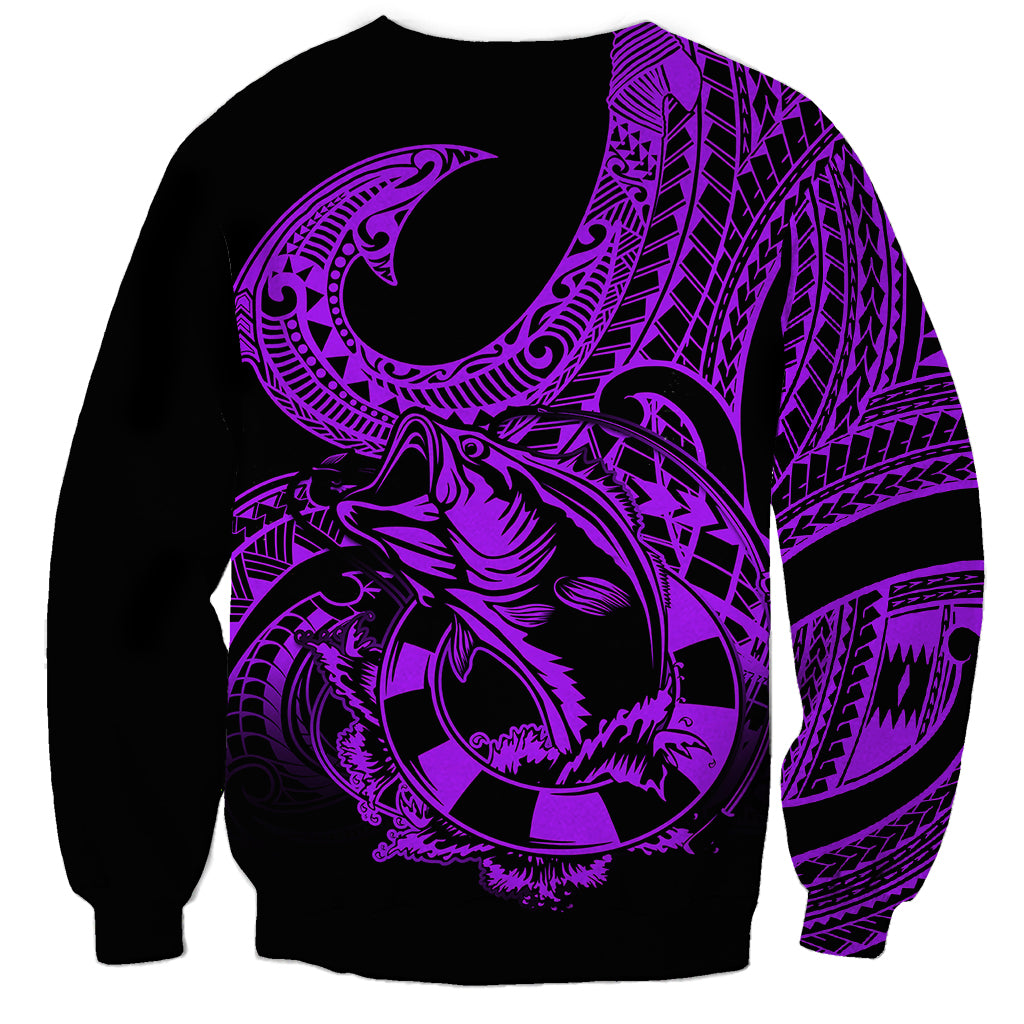 Polynesia Sweatshirt Fish Hook Tattoo Go Fishing Polynesian Pattern Purple - Wonder Print Shop