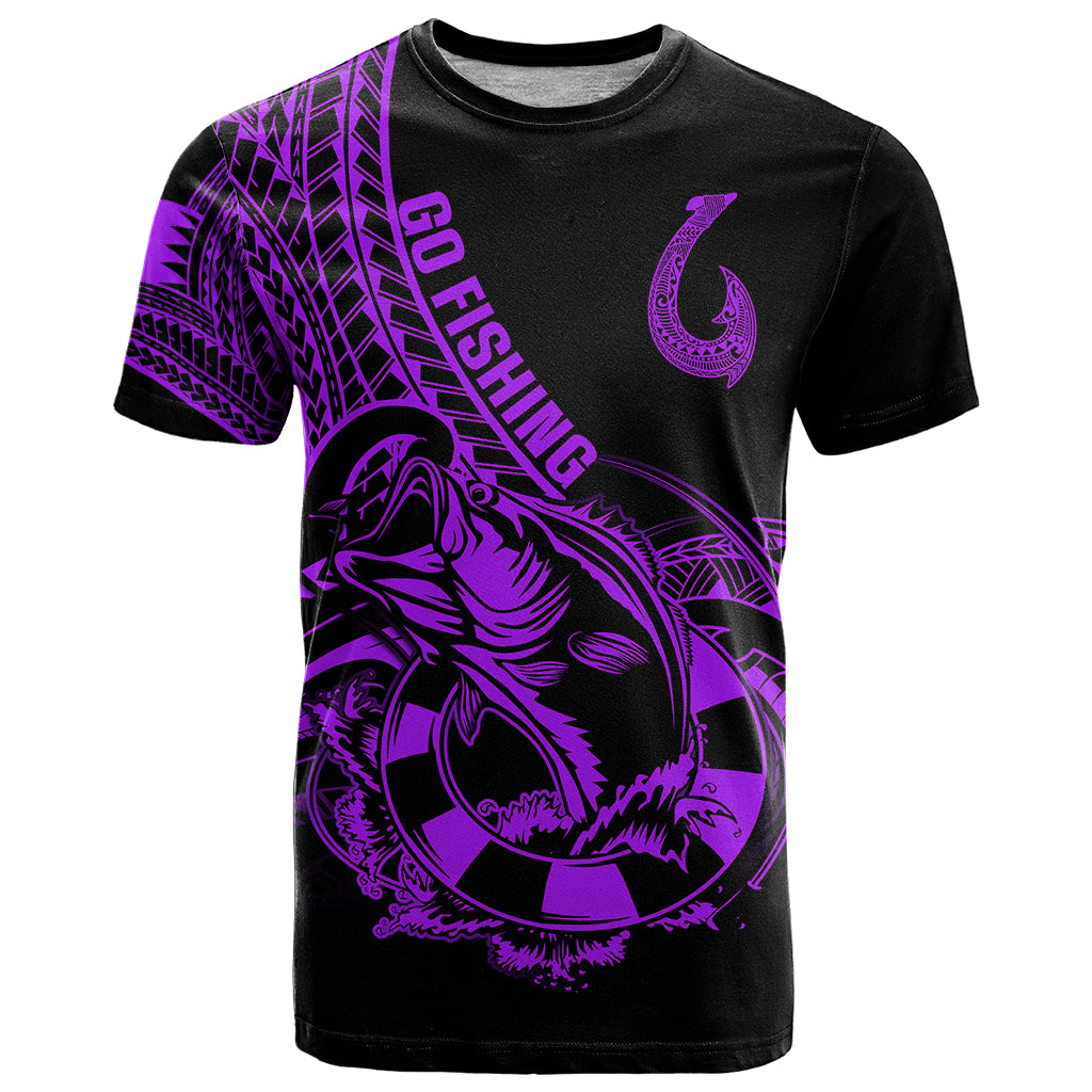 Polynesia T Shirt Fish Hook Tattoo Go Fishing Polynesian Pattern Purple - Wonder Print Shop