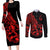 Polynesia Couples Matching Long Sleeve Bodycon Dress and Long Sleeve Button Shirts Fish Hook Tattoo Go Fishing Polynesian Pattern Red - Wonder Print Shop