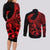 Polynesia Couples Matching Long Sleeve Bodycon Dress and Long Sleeve Button Shirts Fish Hook Tattoo Go Fishing Polynesian Pattern Red - Wonder Print Shop