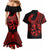Polynesia Couples Matching Mermaid Dress and Hawaiian Shirt Fish Hook Tattoo Go Fishing Polynesian Pattern Red - Wonder Print Shop