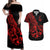 Polynesia Couples Matching Off Shoulder Maxi Dress and Hawaiian Shirt Fish Hook Tattoo Go Fishing Polynesian Pattern Red - Wonder Print Shop