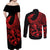 Polynesia Couples Matching Off Shoulder Maxi Dress and Long Sleeve Button Shirts Fish Hook Tattoo Go Fishing Polynesian Pattern Red - Wonder Print Shop