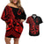 Polynesia Couples Matching Off Shoulder Short Dress and Hawaiian Shirt Fish Hook Tattoo Go Fishing Polynesian Pattern Red - Wonder Print Shop