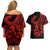 Polynesia Couples Matching Off Shoulder Short Dress and Hawaiian Shirt Fish Hook Tattoo Go Fishing Polynesian Pattern Red - Wonder Print Shop