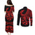 Polynesia Couples Matching Puletasi Dress and Long Sleeve Button Shirts Fish Hook Tattoo Go Fishing Polynesian Pattern Red - Wonder Print Shop