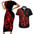 Polynesia Couples Matching Short Sleeve Bodycon Dress and Hawaiian Shirt Fish Hook Tattoo Go Fishing Polynesian Pattern Red - Wonder Print Shop