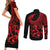 Polynesia Couples Matching Short Sleeve Bodycon Dress and Long Sleeve Button Shirts Fish Hook Tattoo Go Fishing Polynesian Pattern Red - Wonder Print Shop