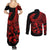 Polynesia Couples Matching Summer Maxi Dress and Long Sleeve Button Shirts Fish Hook Tattoo Go Fishing Polynesian Pattern Red - Wonder Print Shop