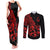 Polynesia Couples Matching Tank Maxi Dress and Long Sleeve Button Shirts Fish Hook Tattoo Go Fishing Polynesian Pattern Red - Wonder Print Shop