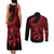 Polynesia Couples Matching Tank Maxi Dress and Long Sleeve Button Shirts Fish Hook Tattoo Go Fishing Polynesian Pattern Red - Wonder Print Shop