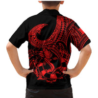 Polynesia Family Matching Mermaid Dress and Hawaiian Shirt Fish Hook Tattoo Go Fishing Polynesian Pattern Red - Wonder Print Shop