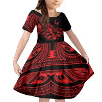 Polynesia Family Matching Mermaid Dress and Hawaiian Shirt Fish Hook Tattoo Go Fishing Polynesian Pattern Red - Wonder Print Shop